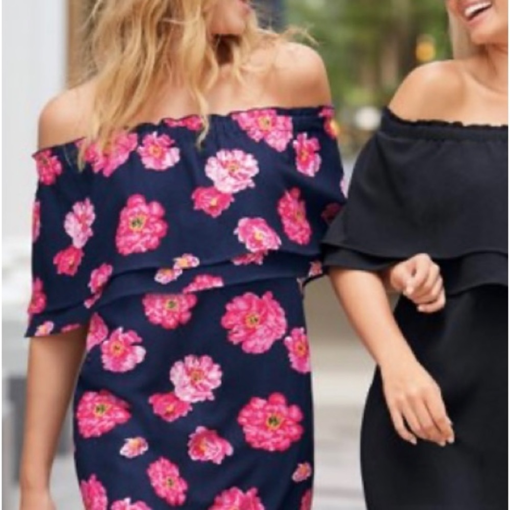 Mud Pie Pippa Off-the-Shoulder Navy Pink Floral - Picture 4 of 13
